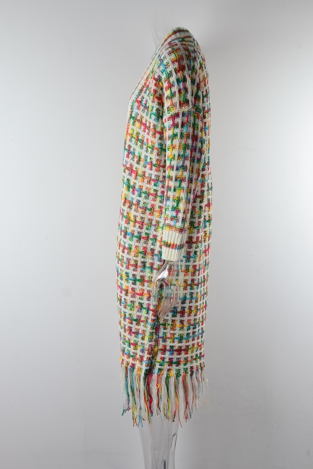 Elegant Colorful Long Cardigan Sweater Womens Large Size Knitted Sweater Coat